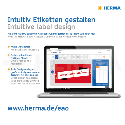 Intuitives Design für Etiketten mit dem HERMA Etiketten Assistenten. Online-Vorlagen und einfache Nutzung ohne Installation.