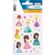 Bunte Aufkleber mit verschiedenen Prinzessinnen in eleganten Kleidern und Krönchen, umgeben von Sternen und Herzen.