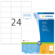 Etikettenblatt mit 24 Etiketten, Größe 70 x 36 mm, von der Marke HERMA, inklusive Informationen zur Software und Anwendung.