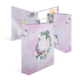 Ein rosa Ordner mit floralen Motiven und dem Text "Wir heiraten" auf der Vorderseite, geöffnet mit Innentaschen.