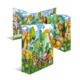 Bunte Tierillustrationen mit Giraffen, Zebras, Vögeln und anderen Tieren in einer lebhaften Dschungelumgebung.