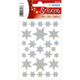 Bunte Sternaufkleber in verschiedenen Größen und Designs auf einem weißen Hintergrund, verpackt in einer dekorativen Folie.