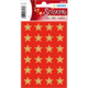 Rote Sticker mit goldenen Sternen in einem 4x5-Raster auf einer Verpackung. Enthält 20 Sterne.