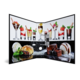 Dessertkarte mit verschiedenen Süßspeisen, darunter Eis, Pudding und Obst, präsentiert in eleganten Gläsern und Schalen.