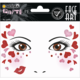 Gesichtsmalset mit braunen Augen, glitzernden Herzen in Rot und Pink sowie Strasssteinen, ideal für festliche Anlässe.