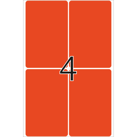 Eine orangefarbene Karte mit der Zahl 4 in der Mitte, umgeben von vier gleich großen orangefarbenen Feldern.