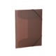Braunes, transparentes Ordnerheft mit schwarzem Gummiband zur sicheren Aufbewahrung von Dokumenten.