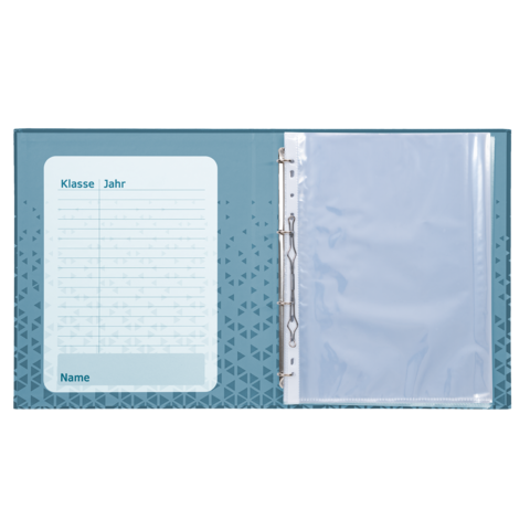 A binder with a blank cover page that has space for the class, year, and name, along with a transparent inner pocket.