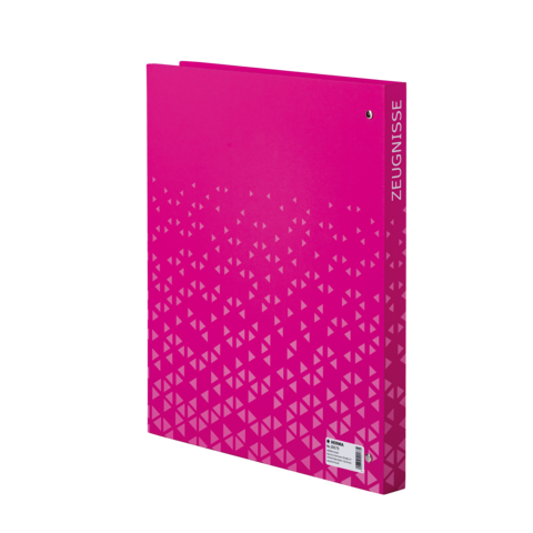 Pink folder with a geometric pattern and the label 'Certificates'.