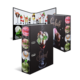 Ein Menü mit verschiedenen Desserts und Eissorten, präsentiert in einem dreifaltigen Layout mit Bildern von Eiscreme und Süßspeisen.