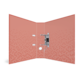 Ein offenes, pinkfarbenes Ringbuch mit geometrischem Muster und Metallmechanismus in der Mitte.