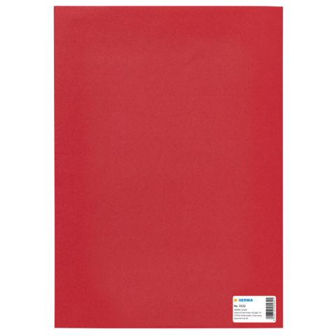 Rotes Papierblatt mit einer Etikette in der unteren rechten Ecke, die die Marke und die Produktnummer angibt.