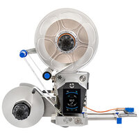 A modern labelling machine with two rollers, a digital display, and a precise control system for labelling applications.