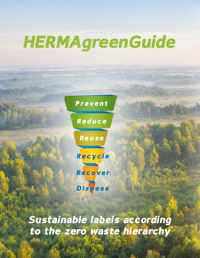 HERMAgreenGuide with information on sustainable labels according to the waste hierarchy and an overview of eco-friendly practices.