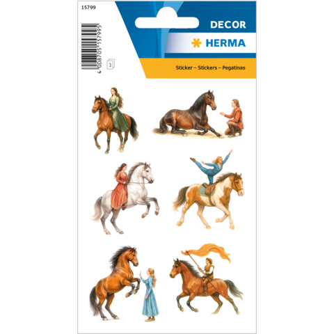 Stickers featuring various rider and horse motifs, including people interacting with horses and striking different poses.