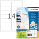 Etikettenbogen aus Recyclingpapier mit 14 beschriftbaren Feldern, verpackt in einer blauen und weißen Hülle von Herma.