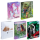Five different binders with colorful designs: unicorns, dinosaurs, kittens, horses, and soccer. All titled 'Reports'.