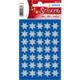 Blauer Stickerbogen mit 36 grauen Sternen in verschiedenen Größen. Ideal für Dekoration und Bastelprojekte.