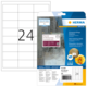 Etikettenblatt mit der Nummer 24 und robusten Etiketten von Herma, inklusive Informationen zu Software und Anwendungshinweisen.