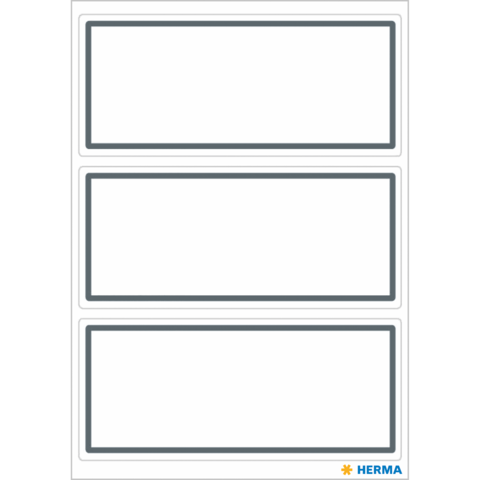 Drei leere Etiketten mit grauem Rahmen auf einem weißen Hintergrund, geeignet für Beschriftungen oder Organisation.