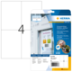 Strapazierfähige, ablösbare Etiketten von Herma, verpackt mit Informationen zu Größe und Anwendung. Enthält Software-Hinweis.