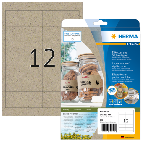 Etiketten aus Silphie-Papier mit der Nummer 12, verpackt für die Beschriftung von Lebensmitteln wie Keksen und Brownies.