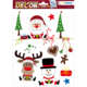 Weihnachtliche Fensterdekoration mit Santa, einem Rentier, einem Schneemann, Weihnachtsbäumen, Sternen und Geschenken.