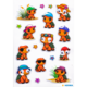 Colorful stickers of turtles in various poses and hats, surrounded by small flowers.