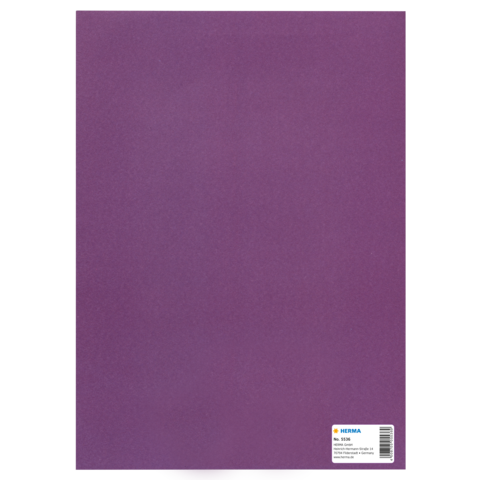 Lila A4-Papier mit einer Etikette in der unteren rechten Ecke, die die Marke HERMA und eine Artikelnummer zeigt.