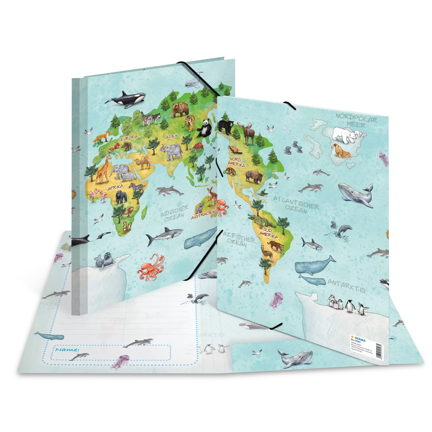 Bordersページ Elasticated folder A4 cardboard World Map