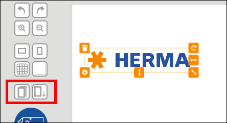The HERMA logo in blue lettering with an orange star symbol, surrounded by various editing tools on the left side.