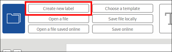 Buttons for file management, including 'Create New Label,' 'Open File,' and 'Save Online.
