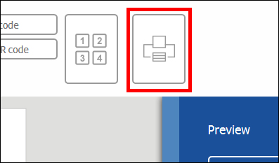 Print icon in a red frame, surrounded by input fields for codes. In the bottom right corner, there is the 'Preview' button.
